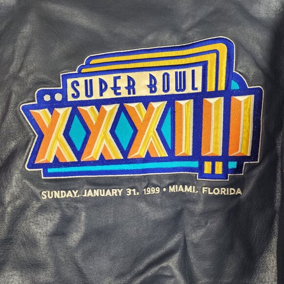 Denver Broncos SUPER BOWL XXXIII Vintage 1999 PRO PLAYER Blue Med Leather Jacket - Picture 8 of 16